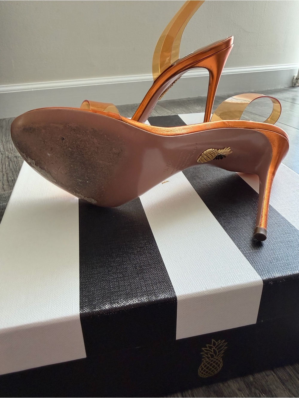 Aquazzura So Nude Plexi 105 Metallic Mandarin Orange Sandals Heels – Size 37.5 - Picture 7 of 9